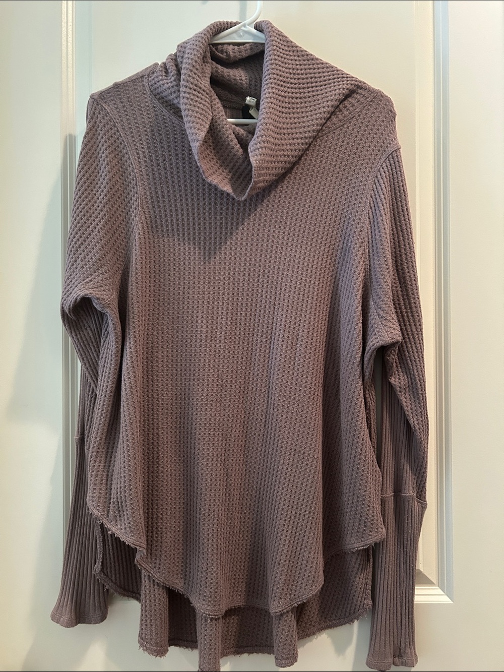 Free People We The Free Waffle-Knit Cowl Neck Sweater size L brownish beige